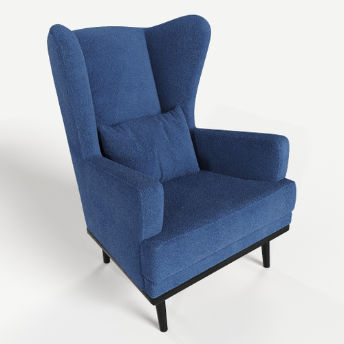 Мягкое кресло с ушами Фантазёр L-14 (Синий), искусственный мех, на высоких ножках, для отдыха и чтения книг. В гостиную, балкон, спальню и переговорную комнату.