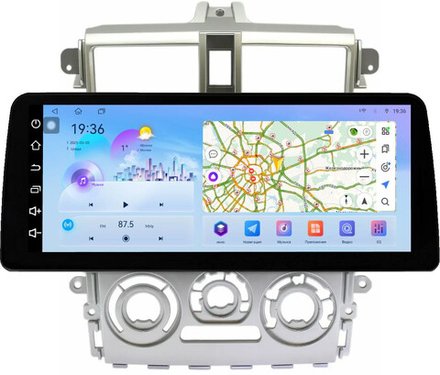 Магнитола для Mitsubishi Colt 6 2002-2012, Colt Plus (правый руль, рамка серебро) - FarCar монитор 12.3" 2K QLED на Android 14, TS10, CarPlay, 4G SIM-слот