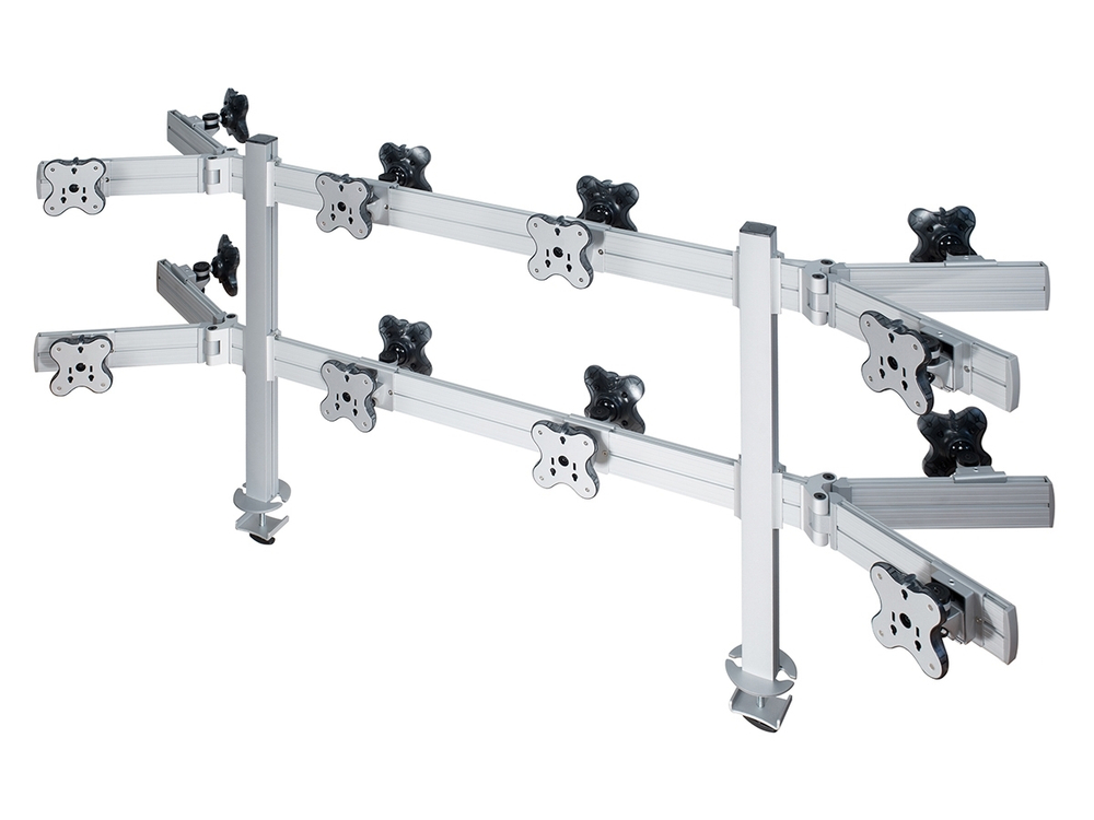 ErgoFount TBBS-1600WG Настольное крепление back-to-back для 16 мониторов диагональю до 24'' конфигурации 2х4 со струбциной к столу типа "G". Цвет - серебристый