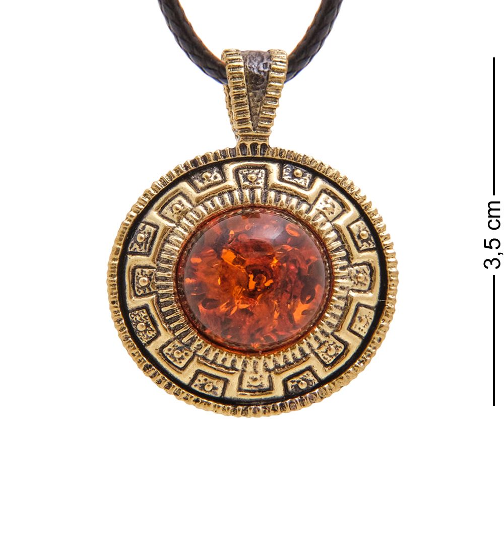 AM-3367 Подвеска «Жетон Скорпион» (латунь, янтарь)