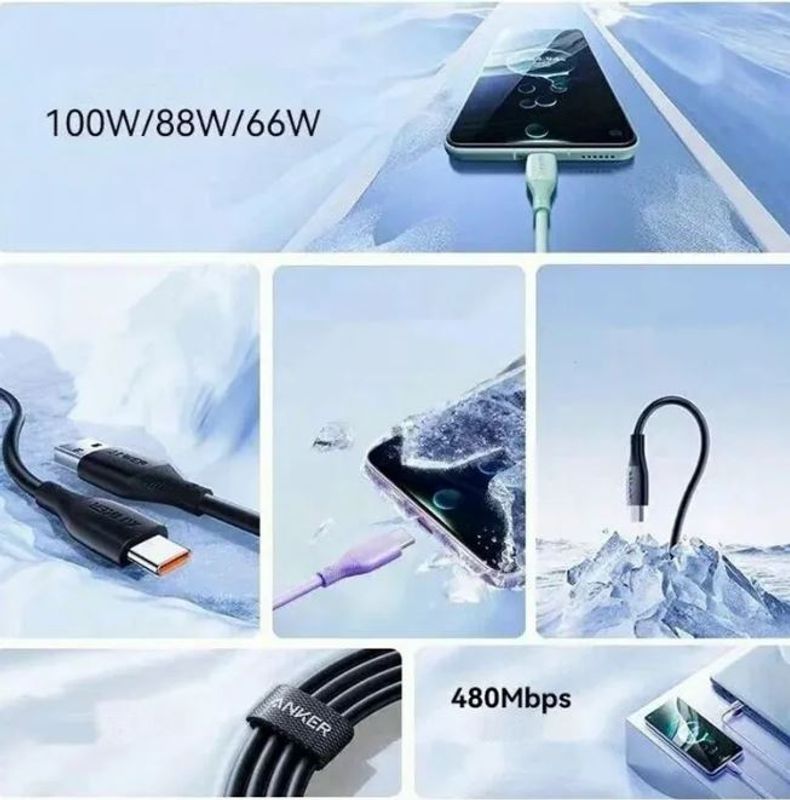 Кабель Anker USB-A to USB-C, 6A, 1m черный (Black) A8001