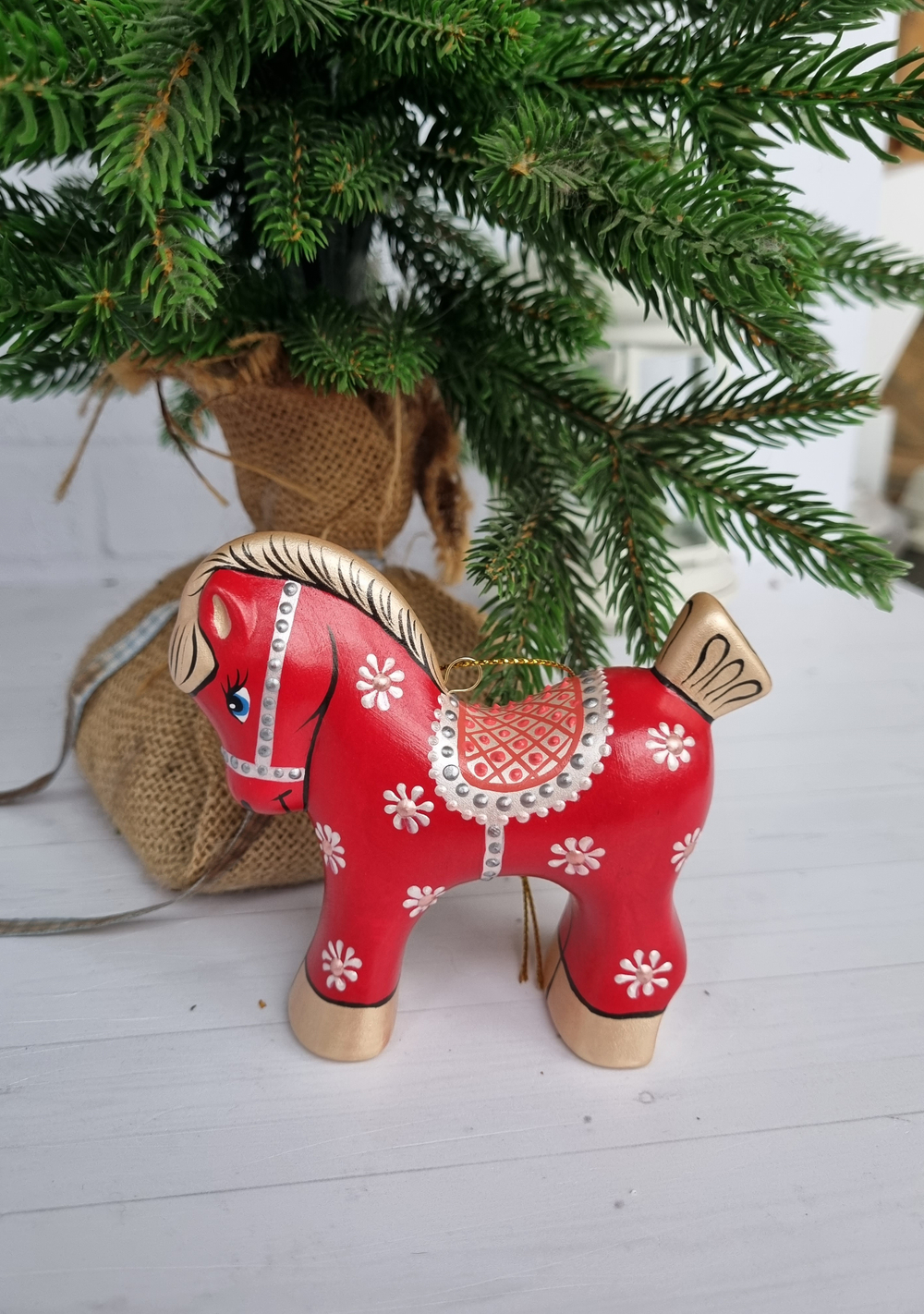 Конь-Огонь ёлочная игрушка из фарфора