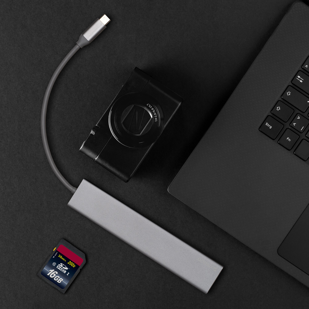 USB Type-C хаб 7-в-1, HDMI, Power Delivery, 2xUSB 3.0, RJ45, microSD/SD, графит