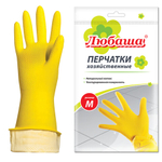 Перчатки МНОГОРАЗОВЫЕ латексные ЛЮБАША "ЭКОНОМ", хлопчатобумажное напыление, размер 7-8, M (средний), желтые, вес 30 г