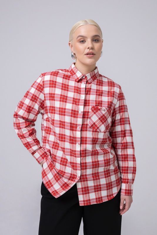 Рубашка хлопковая, красно-белая клетка