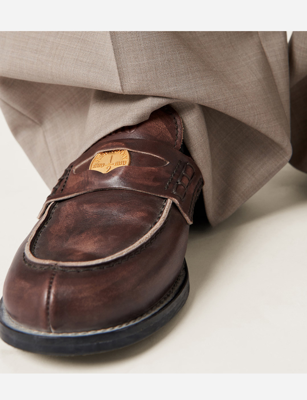 Miu Miu Brushed Leather Loafers "Sepia"