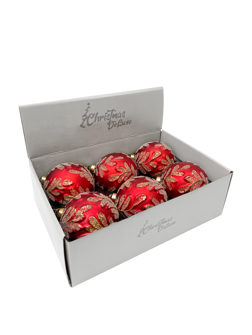 Набор шаров 10см 6шт ChristmasDeLuxe красный с золотой веткой