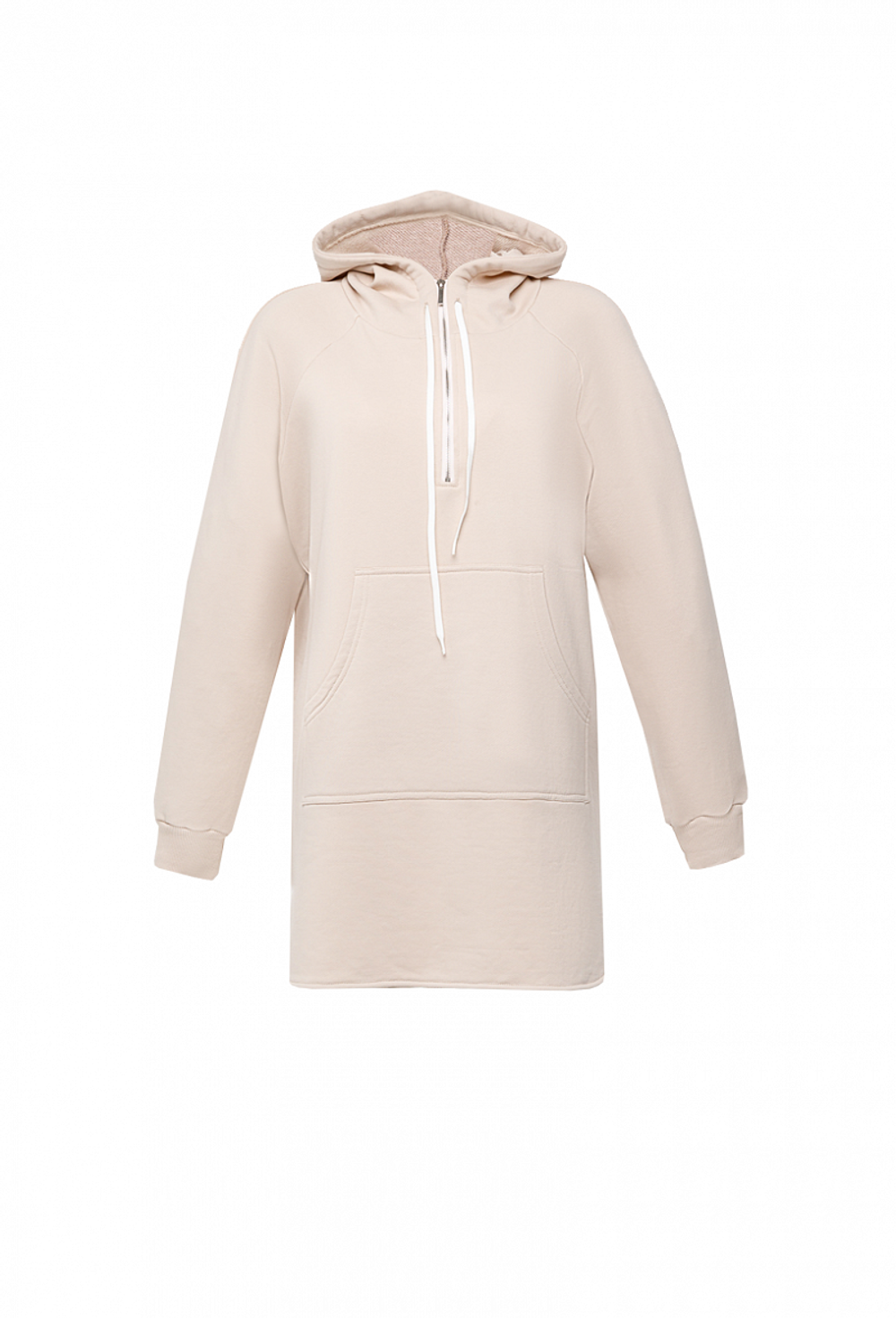 Спортивное платье (удлиненное худи) на молнии с капюшоном с карманом,сбоку по низу вшиты молнии.
