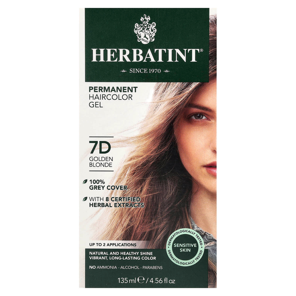 Herbatint, 7D, стойкая гель-краска для волос, золотой блонд, 135 мл (4,56 жидк. унции)