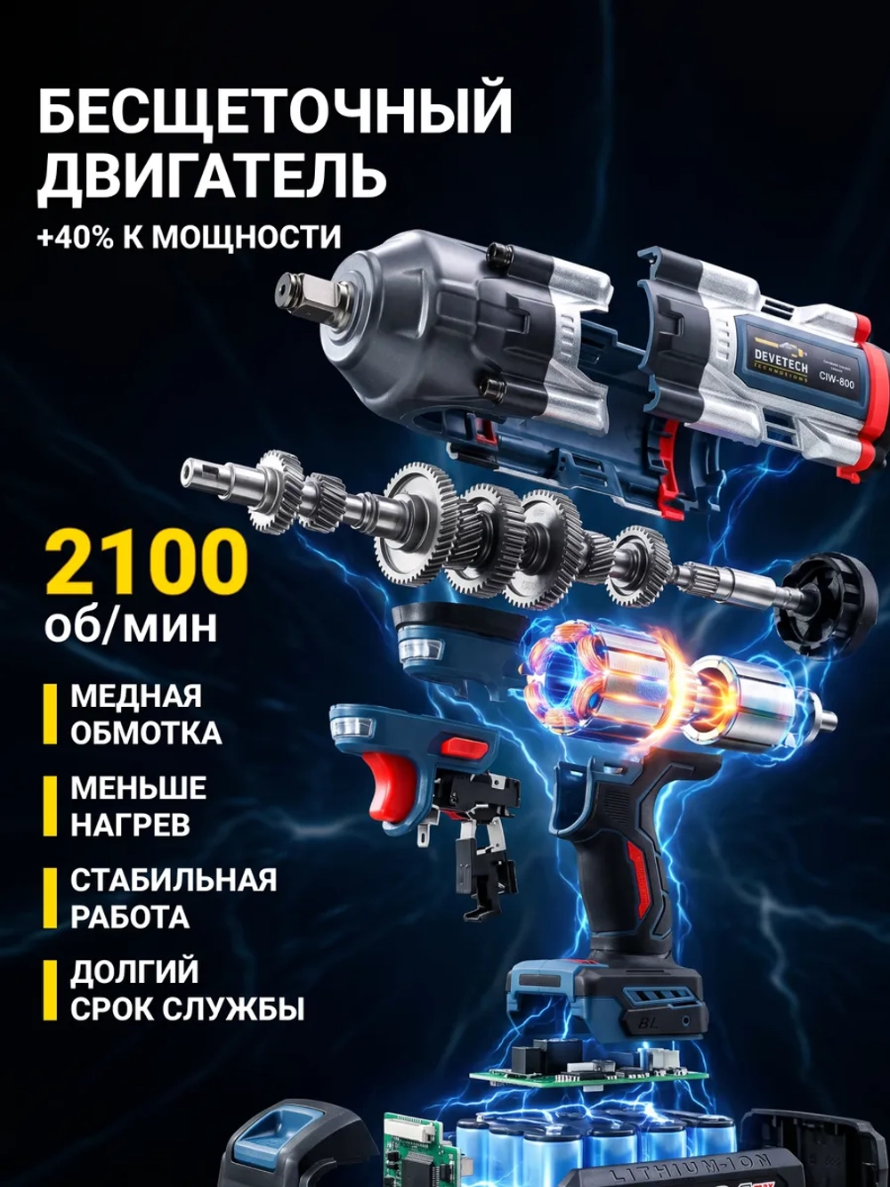 Гайковерт аккумуляторный ударный мощный