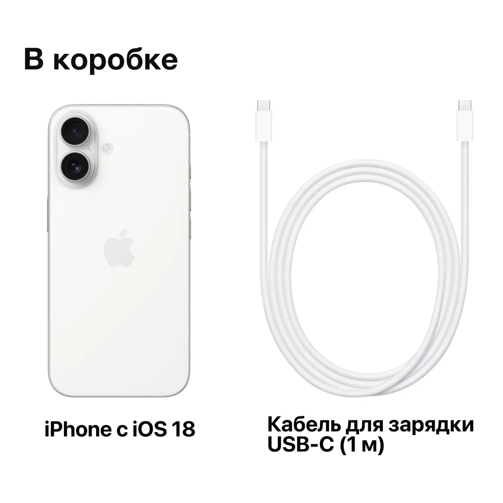 Смартфон Apple iPhone 16, 128GB, White (белый), NanoSIM+eSIM