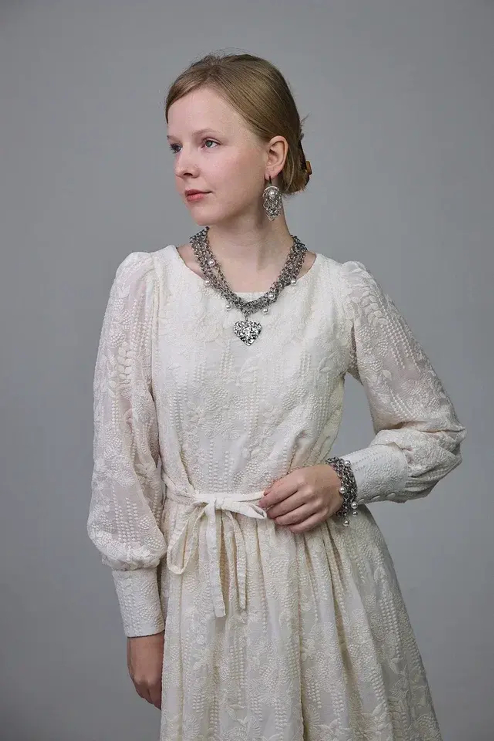 Колье "Империя" с сердцем, оттенок серебро