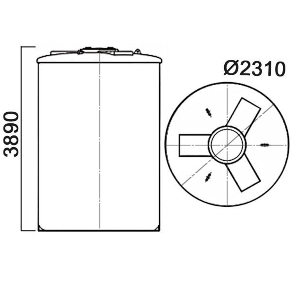 Емкость цилиндрическая вертикальная с дыхательным клапаном Анион 14500 л. вертикальная (2310x2310x3890см;синий) - арт.559406