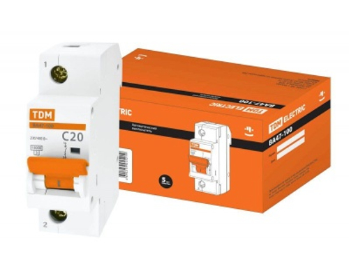 Автоматический выключатель ВА47-100 1Р 20А 10кА х-ка С TDM