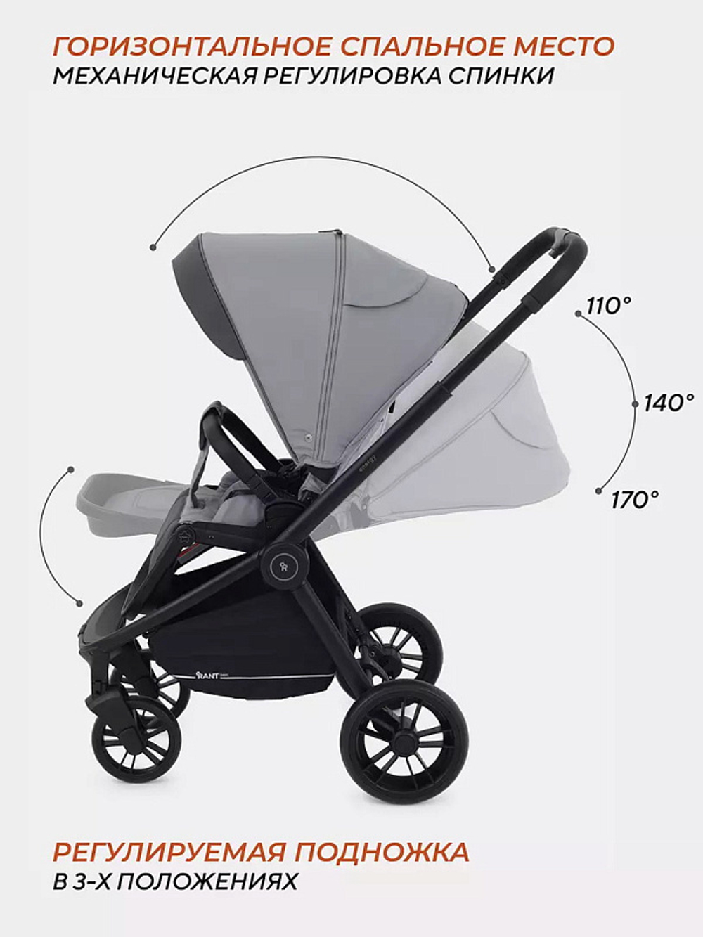Детская прогулочная коляска Rant basic Energy Grey 2024