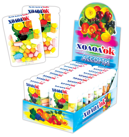 Сахарное драже "Холодок"со вкусом "Ассорти", в дисплей боксе 24дисп*18шт 14г
