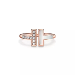 Кольцо из розового золота 18k с перламутром и бриллиантами, Tiffany 💠 T wire- В наличии