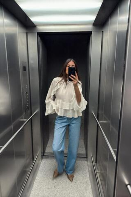 ZARA БЛУЗА С ВОЛАНАМИ, ЭКРЮ