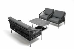 "Канны" лаунж-зона 4-местная из роупа узелкового плетения, каркас алюминий, роуп темно-серый