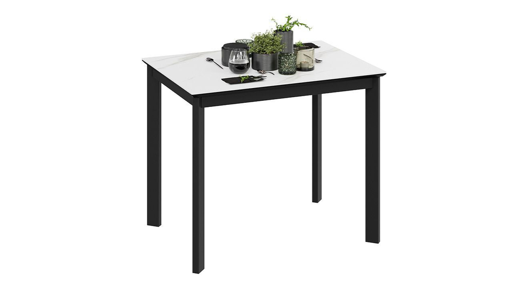 Стол кухонный обеденный раздвижной Черный муар/Керамика матовая серый мрамор 90(130)х65х75 см