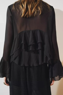 ZARA РУБАШКА С ВОЛАНАМИ — ZW COLLECTION, ТЕМНО-СЕРЫЙ