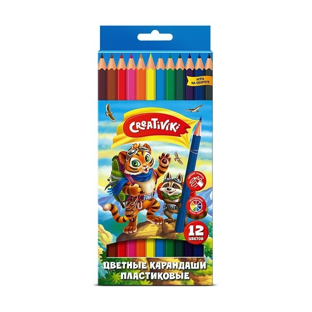 Карандаши 12цв. 6-гранные, пластик. (Creativiki)
