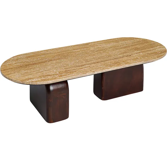 Журнальный столик Torhill, 120х50 см, бежевый травертин, орех