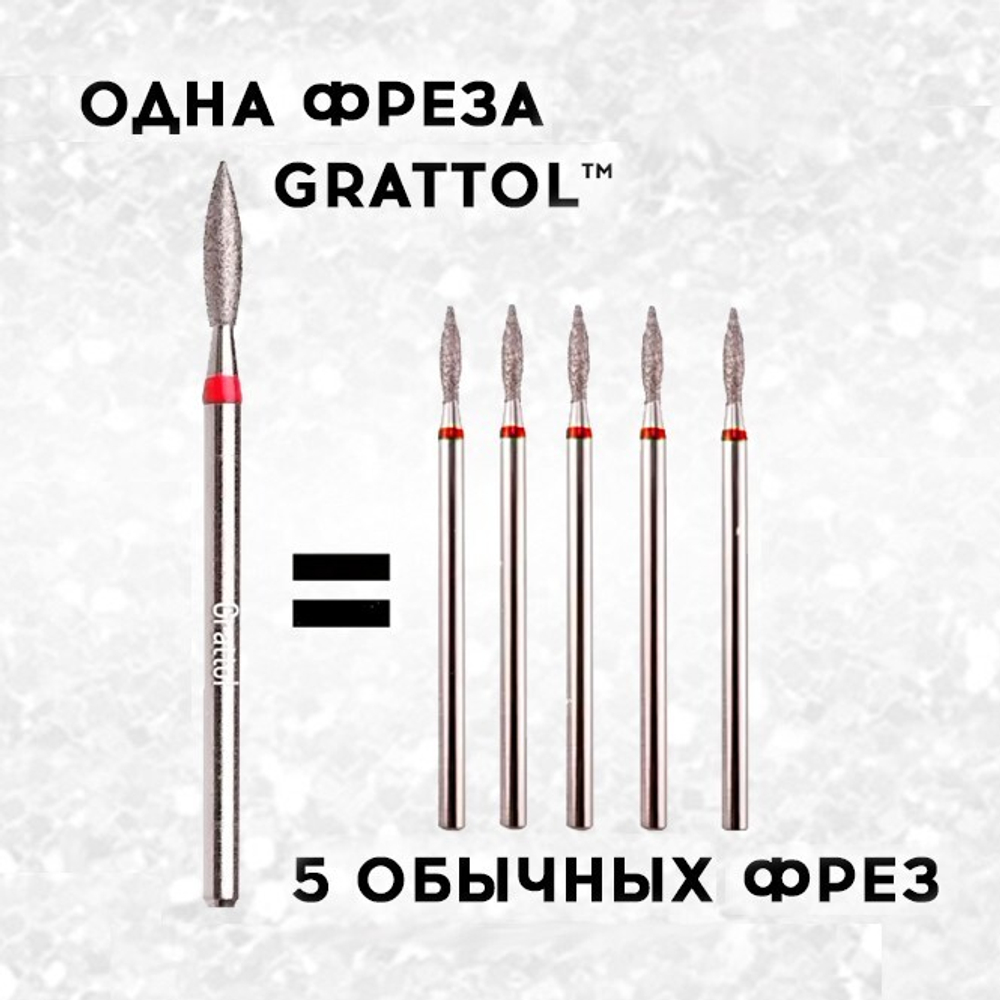 GRATTOL Пламя острое 023 красное - фреза алмазная 856.104.243.080.023