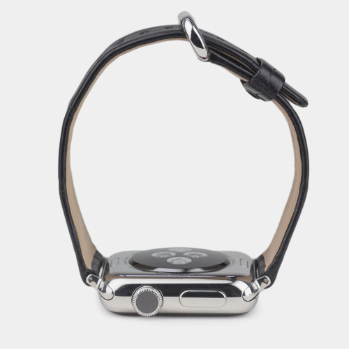 Ремешок для Apple Watch 44/45/46 mm из кожи крокодила, черного цвета