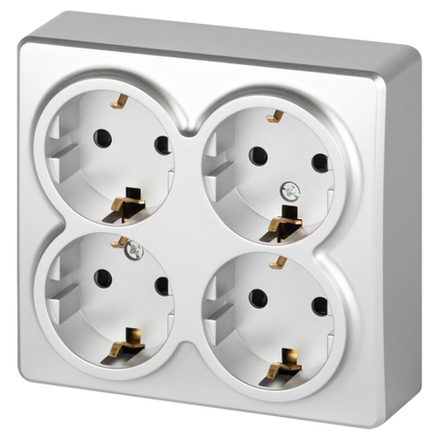 Розетка ЭРА Эксперт 11-2211-03 четверная с заземлением 4х2P+E Schuko со шторками IP20 16A-250В ОУ алюминий