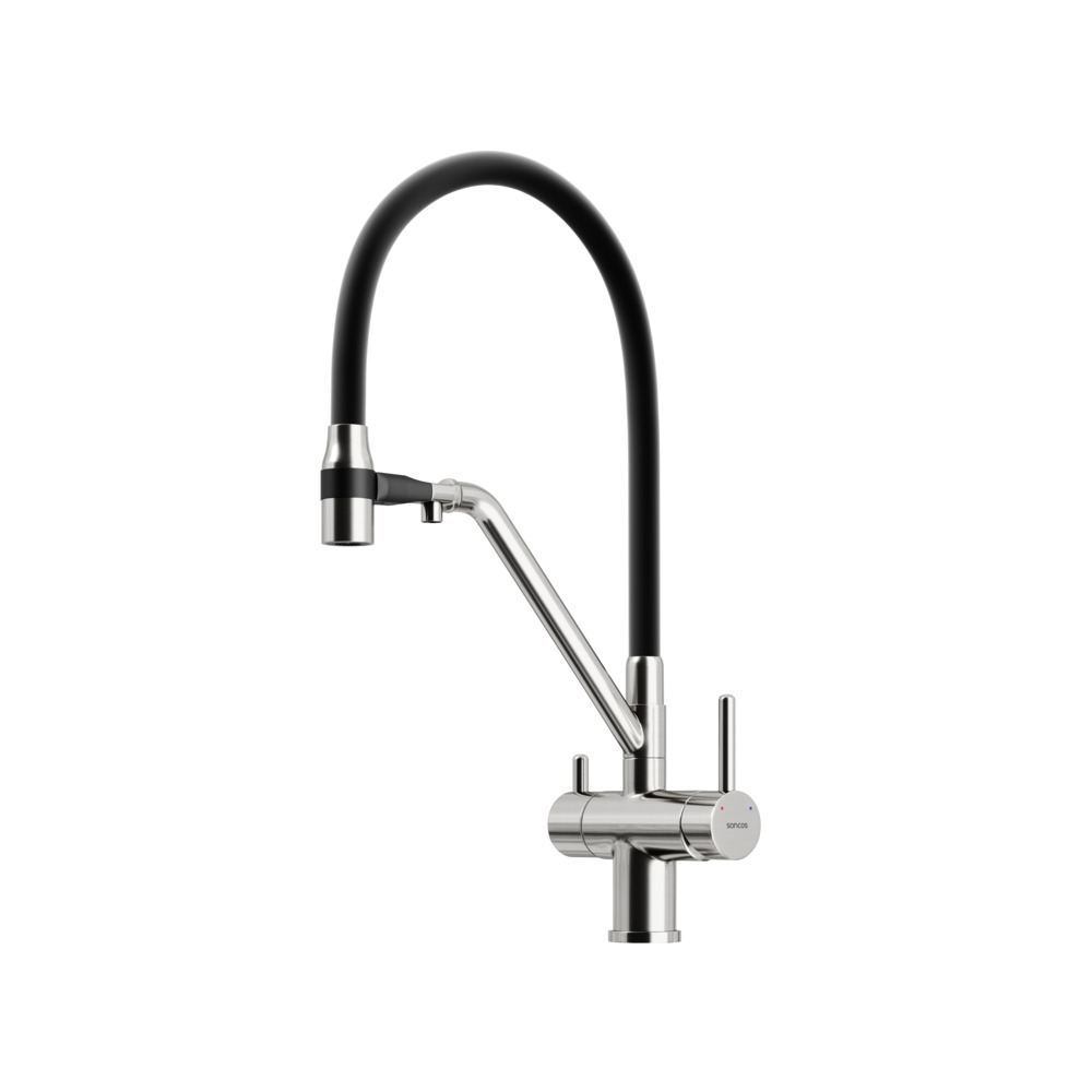 Смеситель для кухни Sancos Dora с гибким изливом, цвет брашированный никель/черный, арт. SC4003BN