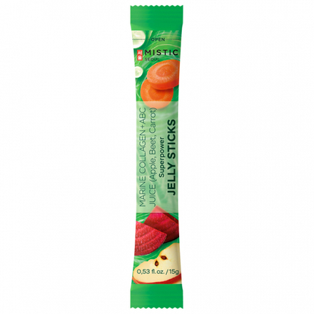 MISTIC MARINE COLLAGEN + АБС JUICE(Apple, Beet, Carrot) SUPERPOWER JELLY STICKS  Суперпауэр коллагеновые желейные палочки со вкусом яблока и с органич