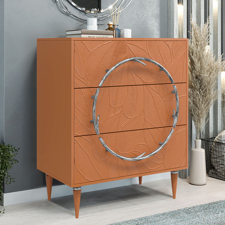 Комод Арт Колор leaves Классик Сильвер с 3 ящиками Томленый оранжевый
