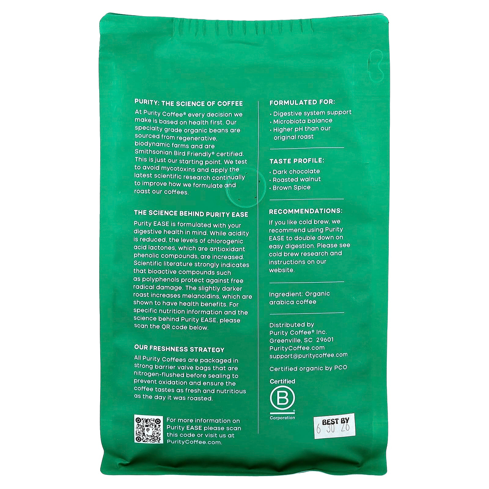 Purity Coffee, Ease, цельная фасоль, темная обжарка, 340 г (12 унций)