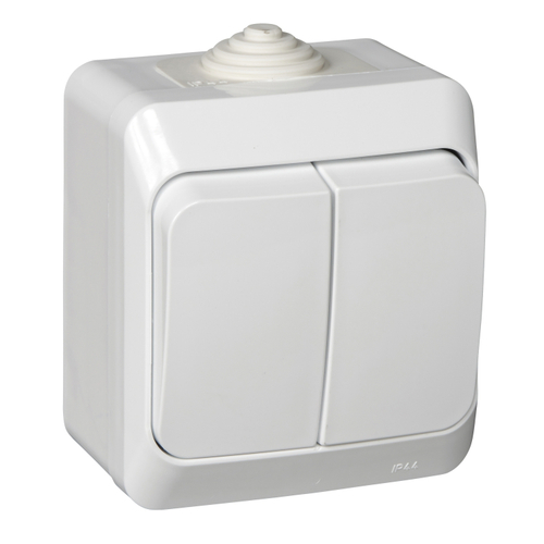 Schneider Electric ЭТЮД Белый Выключатель 2-клавишный IP44 открытая установка BA10-042B