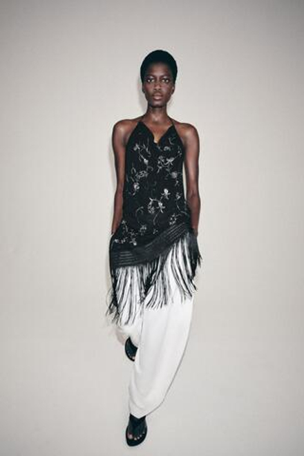 ZARA ТОП С ВЫШИВКОЙ И БАХРОМОЙ — ZW COLLECTION, ЧЕРНЫЙ