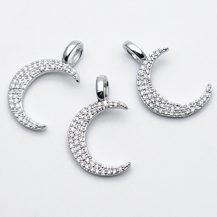 Подвеска Месяц, цвет серебро (родий), фианиты, размер 21*13 мм, цена за 1 шт
