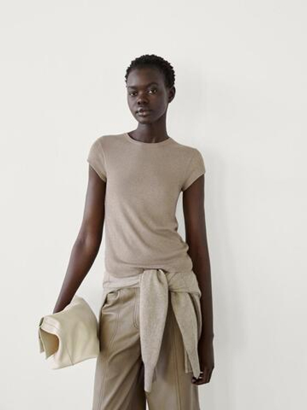 Massimo Dutti Футболка из смесового кашемира, кротово-коричневый