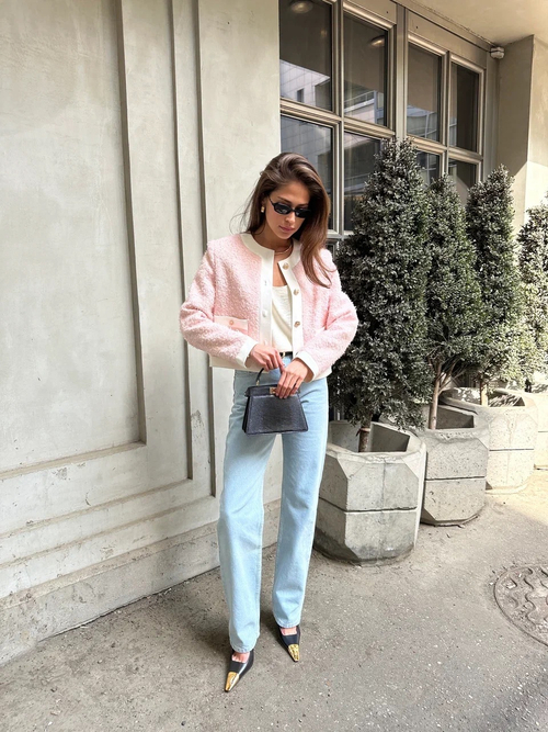 Джинсы голубые прямые на завышенной талии