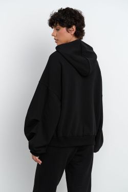 Худи на молнии с защипами на рукавах черного цвета