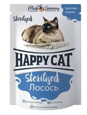 Пауч для стерилизованных кошек Happy Cat лосось кусочки в желе