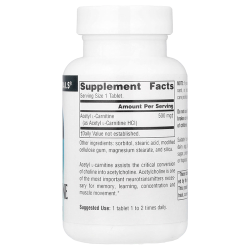 Source Naturals, ацетил-L-карнитин, 500 мг, 60 таблеток
