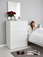 Комод 80х48х125, Марм, с 6 ящиками для вещей, игрушек, высокий, деревянный, без ручек в скандинавском стиле со скосами и органайзерами, белый