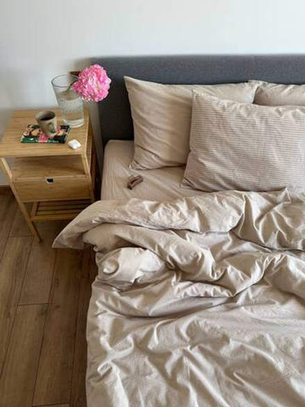 КПБ Евро с простыней на рез. 180х200 ВАРЕНЫЙ ХЛОПОК "Бежевый"