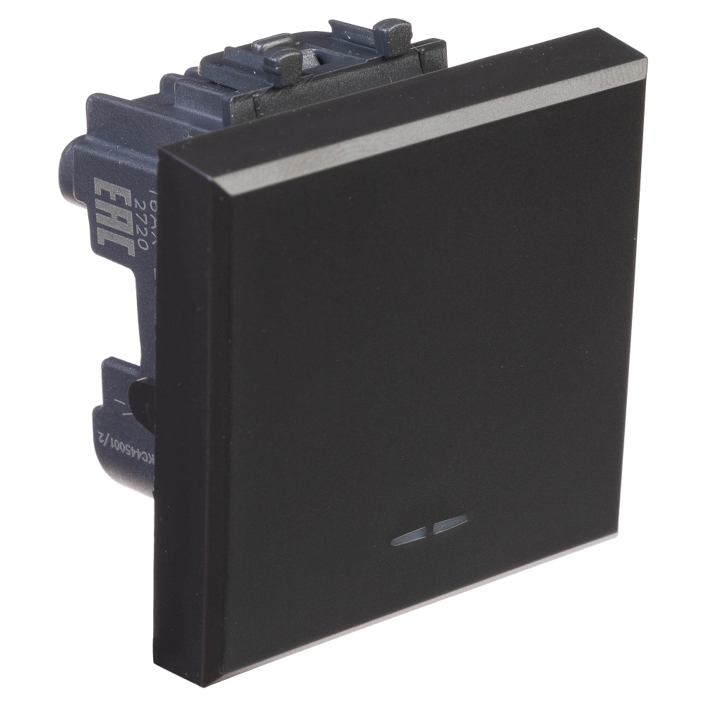 Выключатель одноклавишный модульный, "Avanti", "Черный матовый", 2 модуля