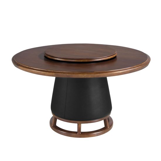 Круглый обеденный стол 1168 из темного ореха и обивкой из экокожи