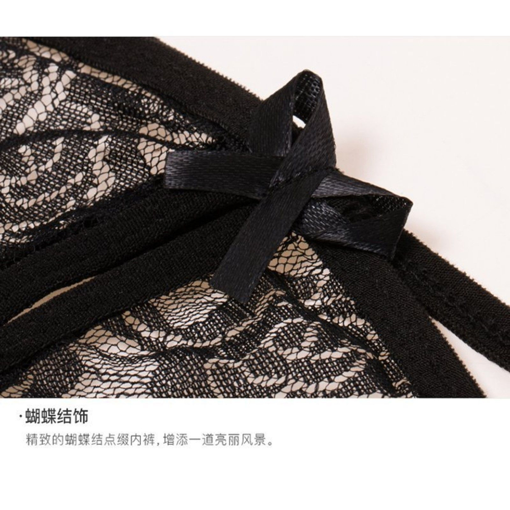 Черный эротический набор кружевного белья с бантиками