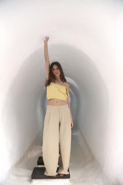 ZARA ТРИКОТАЖНЫЙ КРОП-ТОП, ЖЕЛТЫЙ