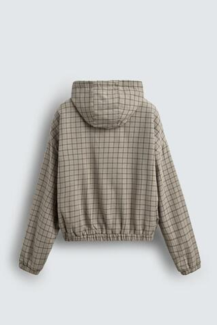 ZARA КУРТКА СВОБОДНОГО КРОЯ В КЛЕТКУ, БЕЖЕВЫЙ