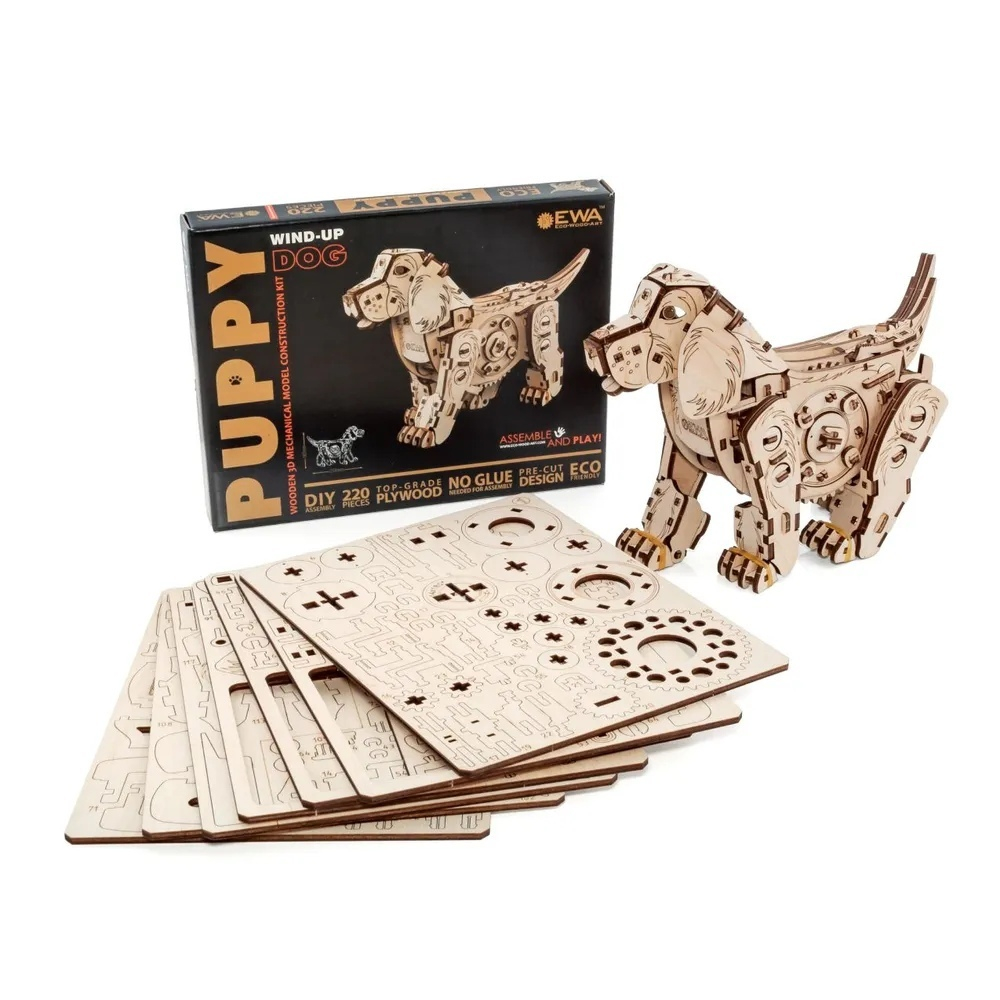Сборная деревянная модель «Механический щенок Puppy» (EWA)